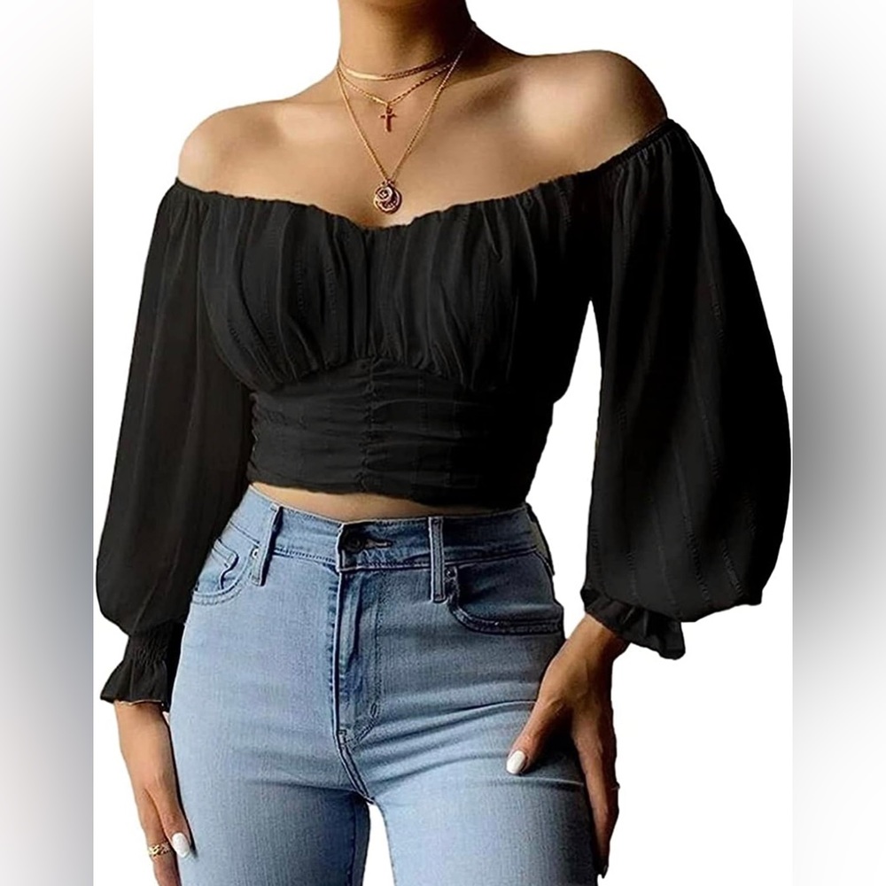 Womens Elegant Off The Shoulder Puff Sleeve Blouse